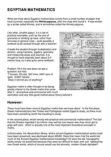 Egyptian maths | Teaching Resources