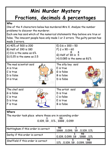 Murder Mystery - Fractions, Decimals & Percentages | Teaching Resources