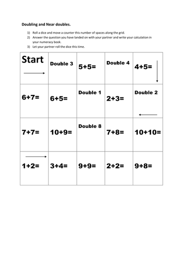 doubling and near doubles game teaching resources