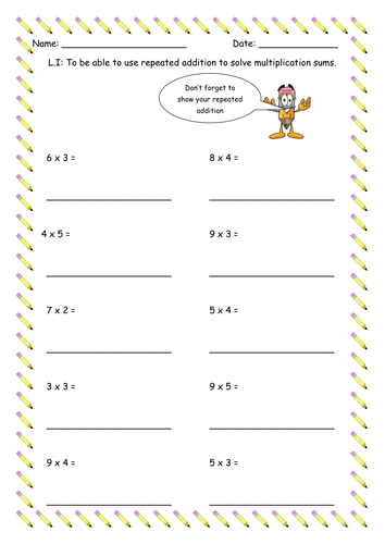 repeated addition worksheet teaching resources