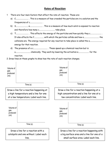 Rates of reaction worksheet - lower ability by eleanorvickers