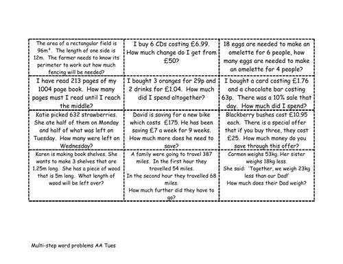 Multi Step Word Problems By Claire Tunnicliffe Teaching