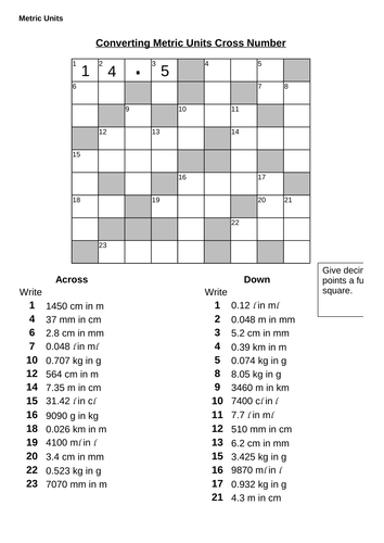 metric unit of mass crossword