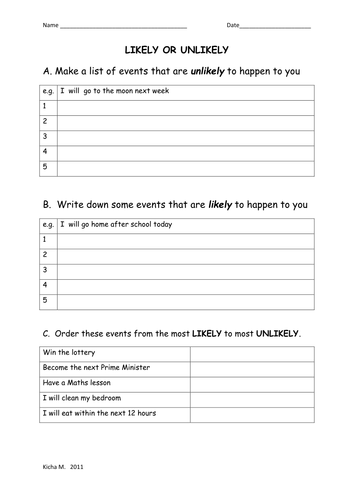 Probability worksheets-easy | Teaching Resources