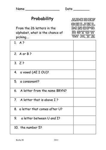 probability worksheets easy teaching resources