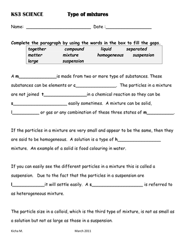Worksheets Types Of Mixture Worksheets types of mixtures by kicha teaching resources tes preview resource