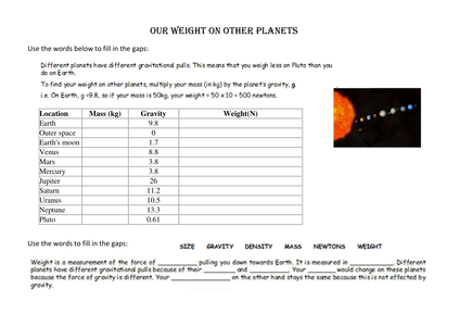 Mass and weight on other planets by ameliepira - UK Teaching Resources