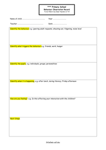 Behaviour Crib Sheets for SENCo/ Behaviour Mentor 