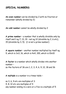 Special numbers - factors, multiples, primes etc | Teaching Resources