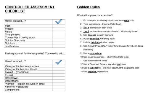 GCSE Controlled Assessment Pupil checklist | Teaching Resources