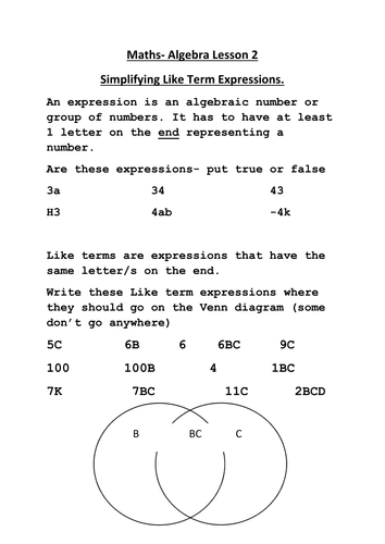 Simplifying Like Terms | Teaching Resources