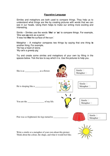 simile and metaphor ks3 lesson with props by ofasphodel teaching