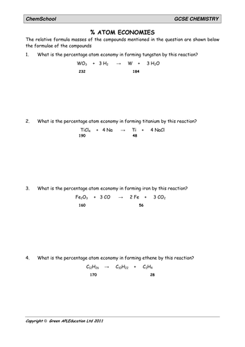 % Atom Economy Calculations