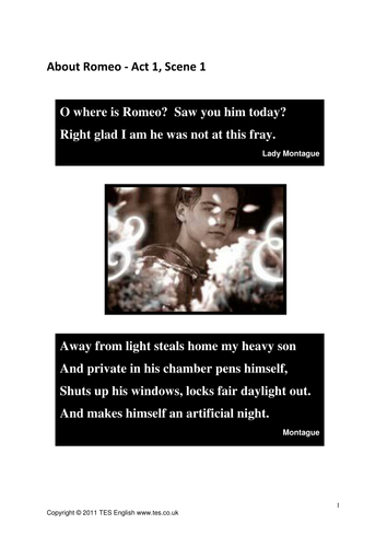 Romeo & Juliet: Our First Introduction: Worksheets | Teaching Resources