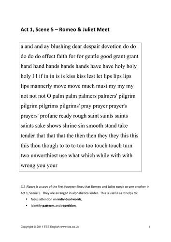 Romeo and Juliet - Act 1, Scene 5 (Part One) | Teaching Resources