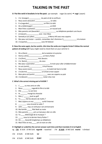 talking in the past in french perfect tense teaching resources