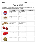 Forces Float Or Sink Worksheet For Investigation