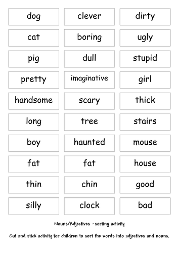 adjectives and nouns simple sorting teaching resources