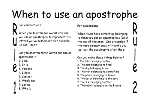 Apostrophes by njonesford - Teaching Resources - TES