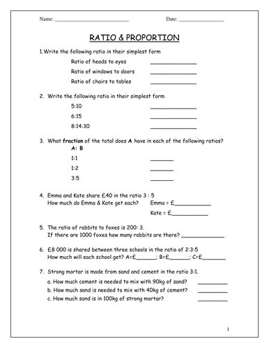 KS3 Maths  Worksheets: Ratio & Proportion