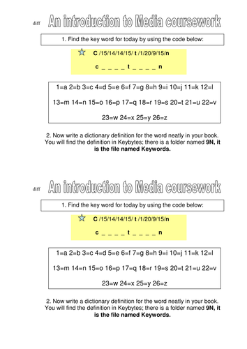 JAWS lesson 1 key words starter sheets | Teaching Resources