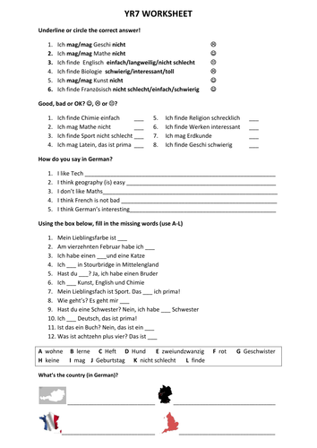 Yr7 German revision worksheet | Teaching Resources
