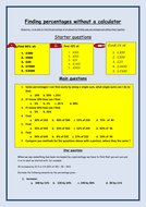 Percentages worksheet (without calculator) by bcooper87 | Teaching