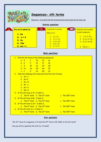 Nth term worksheet | Teaching Resources