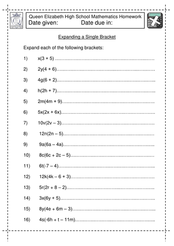 ks3 maths worksheet expanding a single bracket teaching