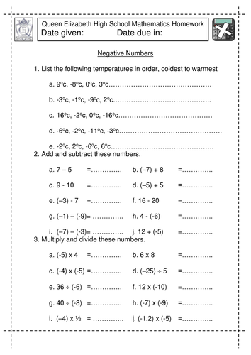 Calculating with negative numbers worksheet | Teaching Resources