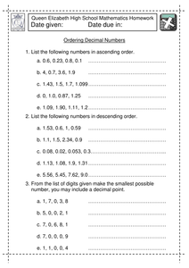 time  worksheet tes ks3 KS3 Ordering Maths Decimals worksheet