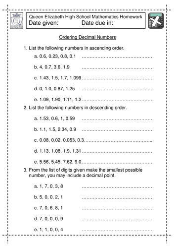 KS3 Maths Ordering Decimals worksheet | Teaching Resources