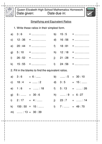 simplifying and equivalent ratio teaching resources