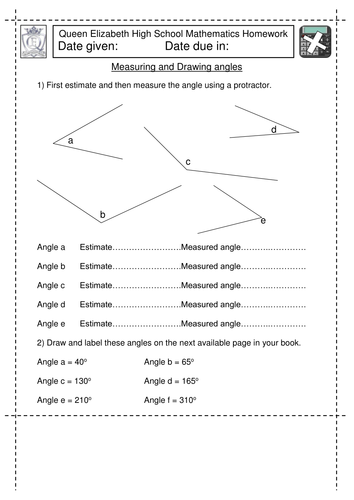 ks3 maths measure and draw angles worksheet teaching resources