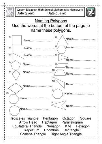 KS2 Maths worksheet: Naming Polygons | Teaching Resources