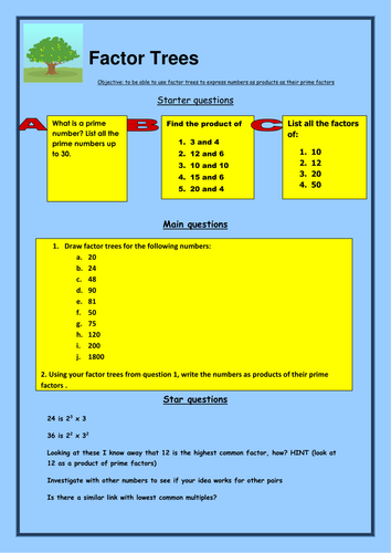 ks3ks2 maths factor trees worksheet teaching resources