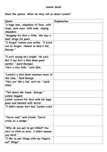 Key Character Quotes For Of Mice And Men Teaching Resources