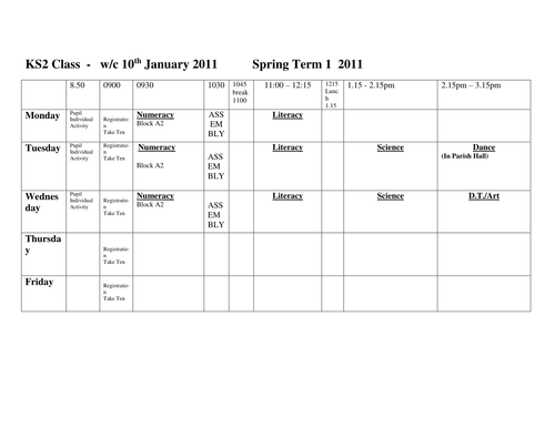 blank week timetable teaching resources