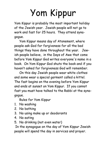 Yom Kippur Teaching Resources