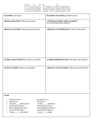 Making hotel brochure inc. plan &amp; vocab building | Teaching Resources