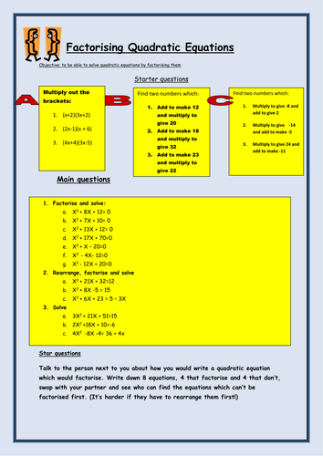 Factorising quadratics worksheet | Teaching Resources