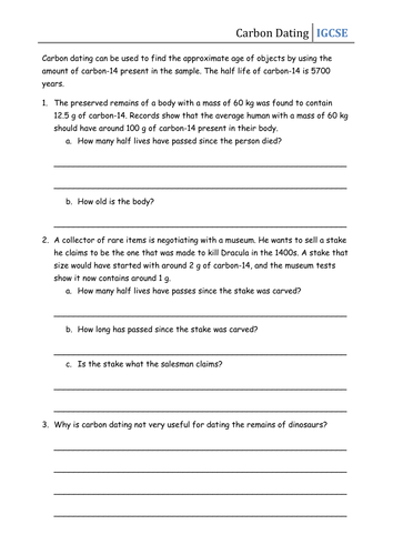 Worksheet - Carbon Dating | Teaching Resources