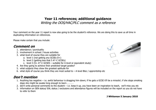 A guide to writing year 11 references | Teaching Resources