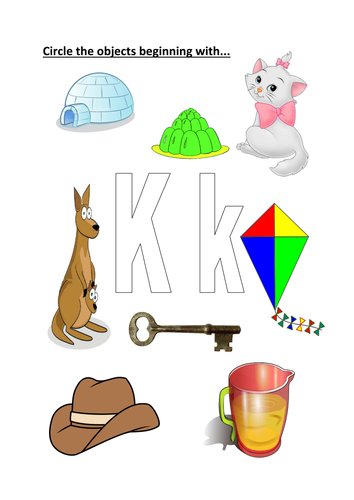 circle items that begin with K/k | Teaching Resources