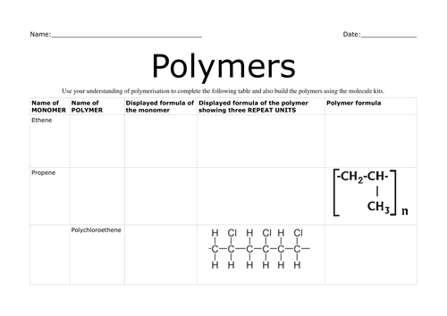 Polymers worksheet | Teaching Resources