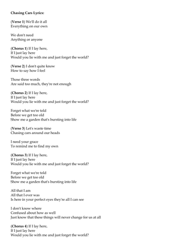Chasing Cars - Snow Patrol - Chords and Lyrics