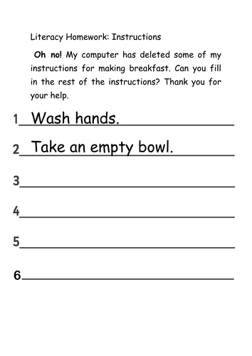 Instructions homework ks1 image