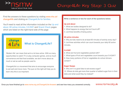 NSMW Healthy Eating Change4Life Quiz KS3 by LACA-NSMW - UK Teaching ...