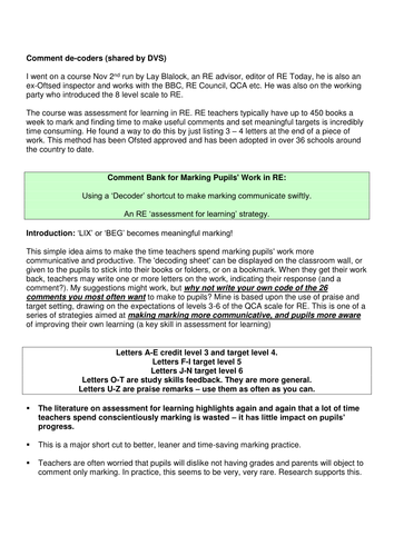 Marking comments - a shortcut :-) | Teaching Resources