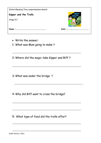 oxford reading tree comprehension sheets teaching resources